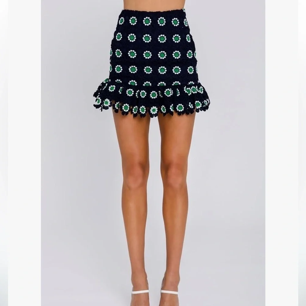 English Factory Floral Embroidered Navy and Green Skirt size Small - Picture 3 of 11